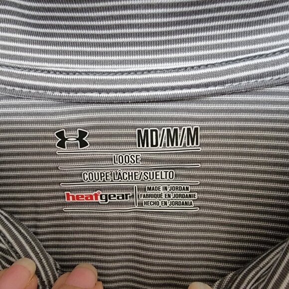 Under Armour Size M Gray & White Striped 1/4 Zip Long Sleeve Pullover, NEW w/Tag - Picture 3 of 11